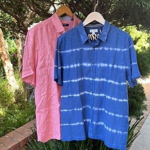 *Bundle Sun+Stone x Cremieux linen casual button‎ down shirt sleeve shirts men L